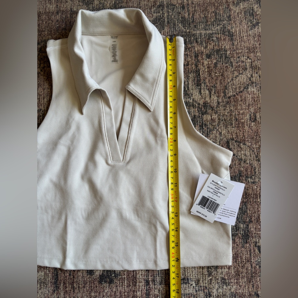 NWT Beyond Yoga Heather Rib Prep Cropped Cream Tank Size L - Picture 5 of 9